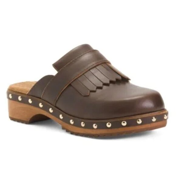 Kelsi Dagger Leather Studded Wooden Bottom Clogs JB Size 6 - Picture 1 of 3